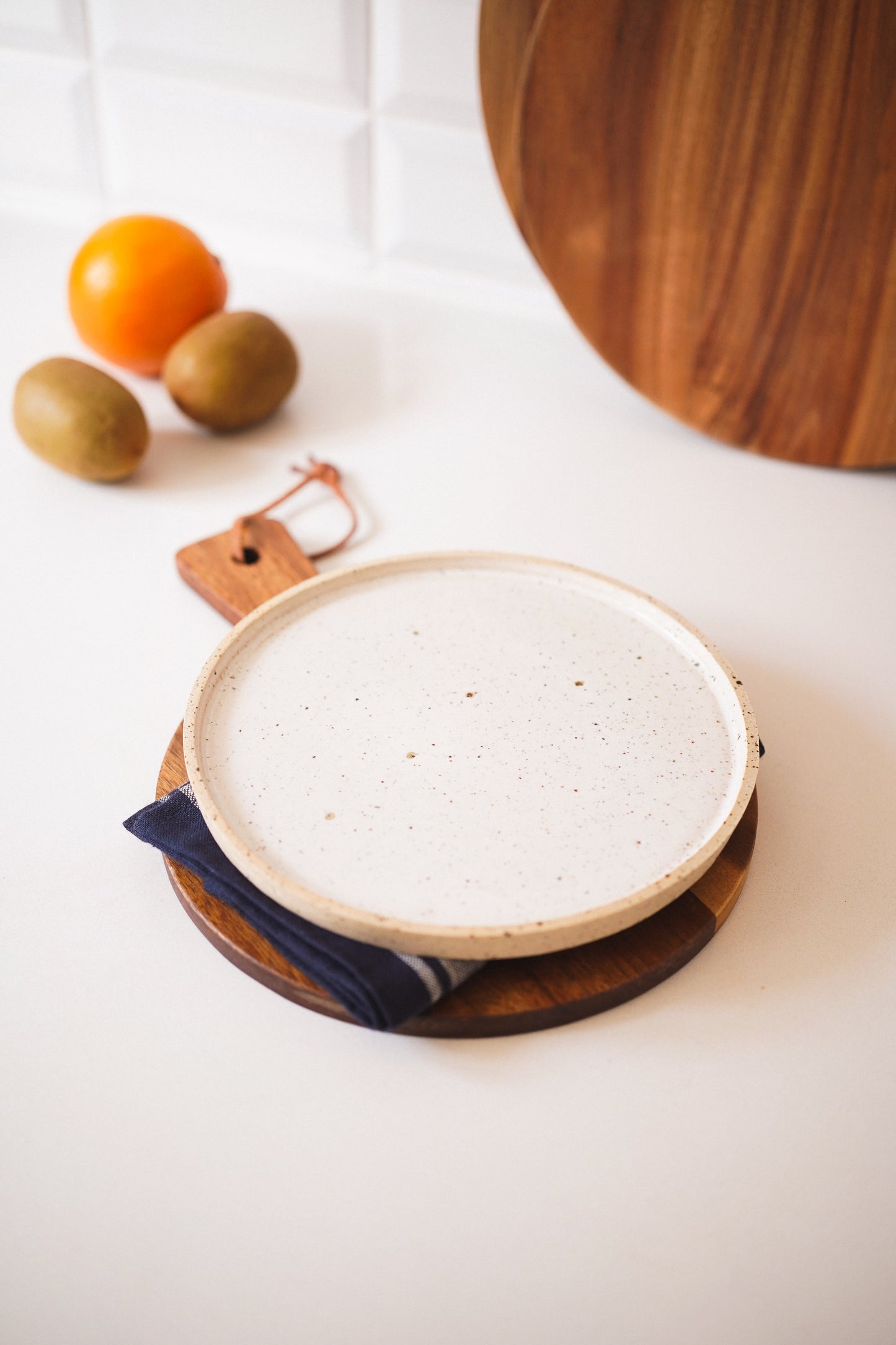 White with Brown Speckled Ceramic Plate