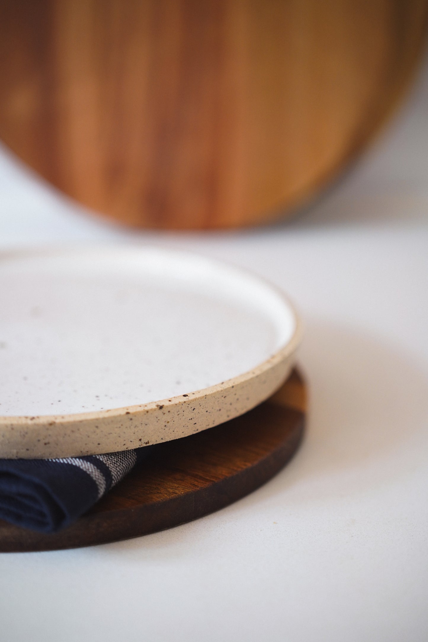 White with Brown Speckled Ceramic Plate