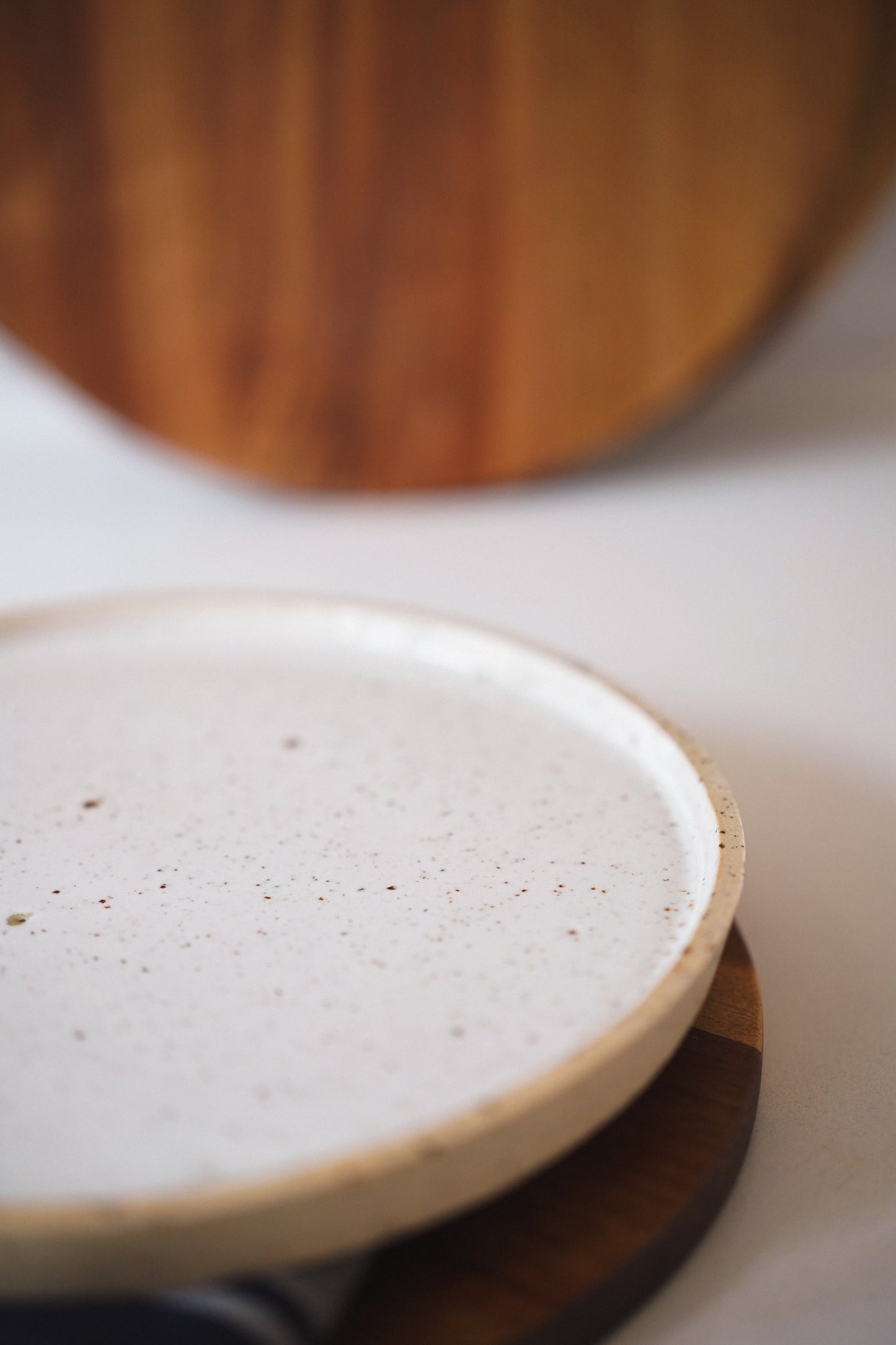 White with Brown Speckled Ceramic Plate