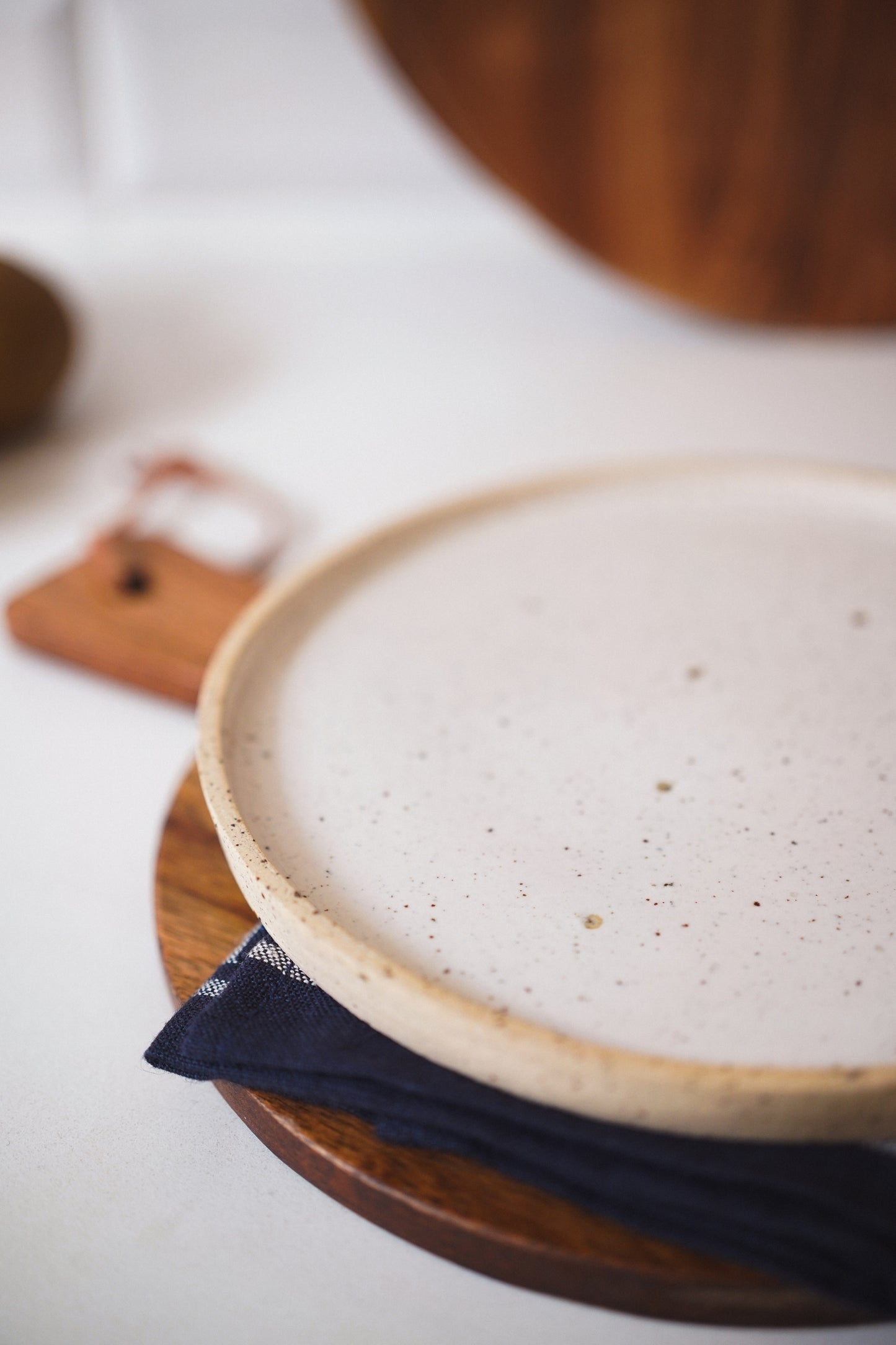 White with Brown Speckled Ceramic Plate
