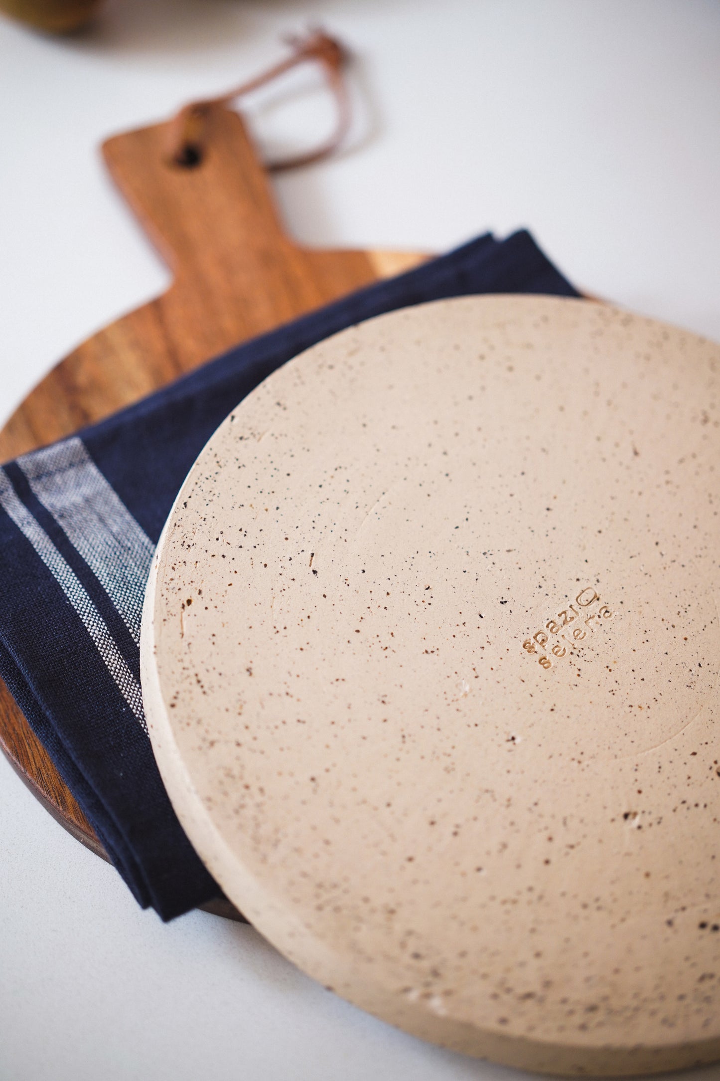 White with Brown Speckled Ceramic Plate