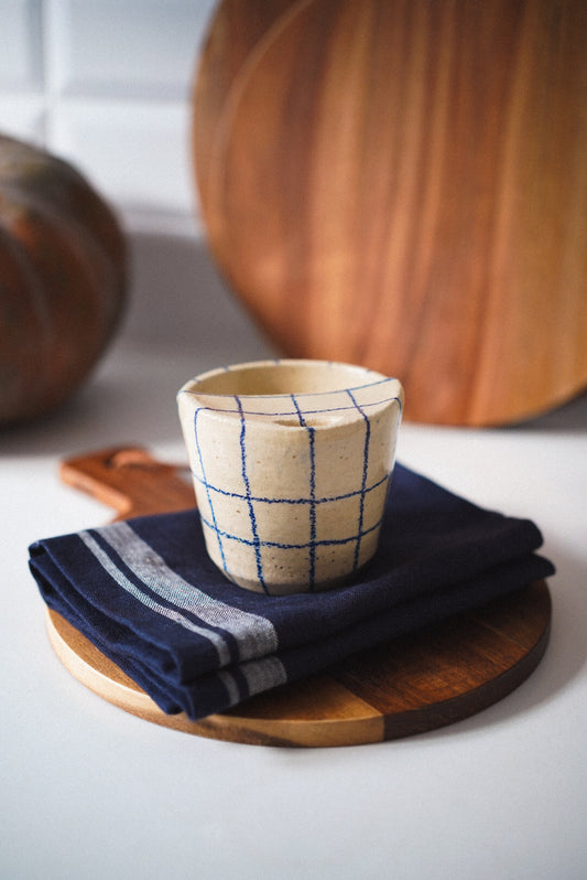 To-go Mug Beige with Electric Blue Stripes