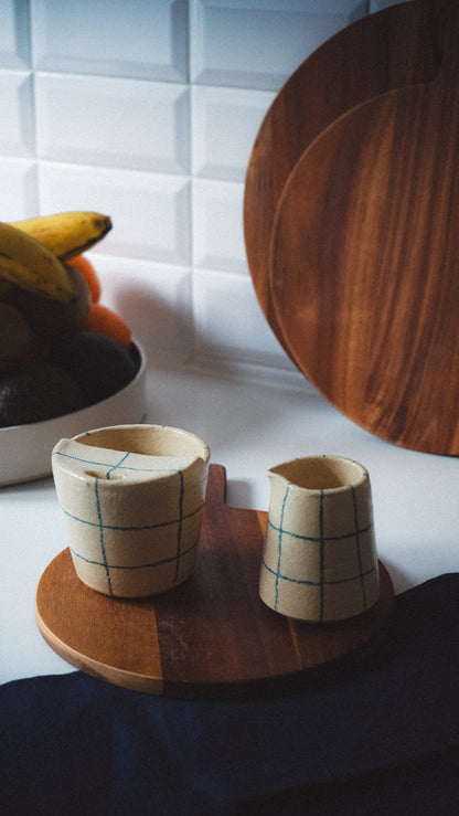 To-go Mug Beige with Blue Stripes