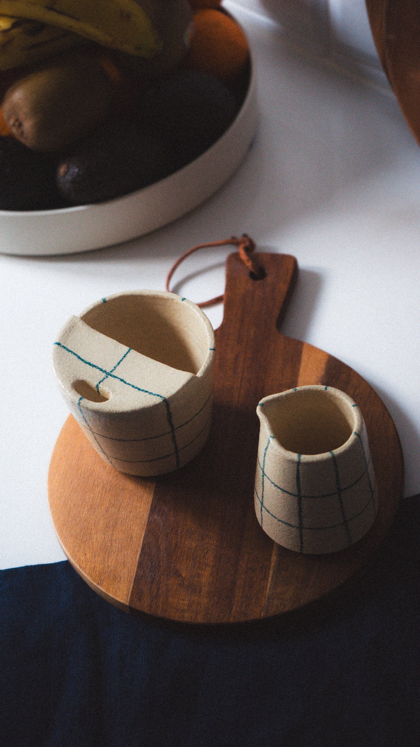 To-go Mug Beige with Blue Stripes